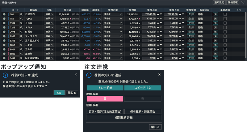 株価お知らせ