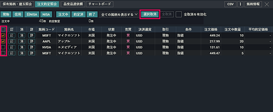 『DMM株 PRO+』 注文約定照会画面